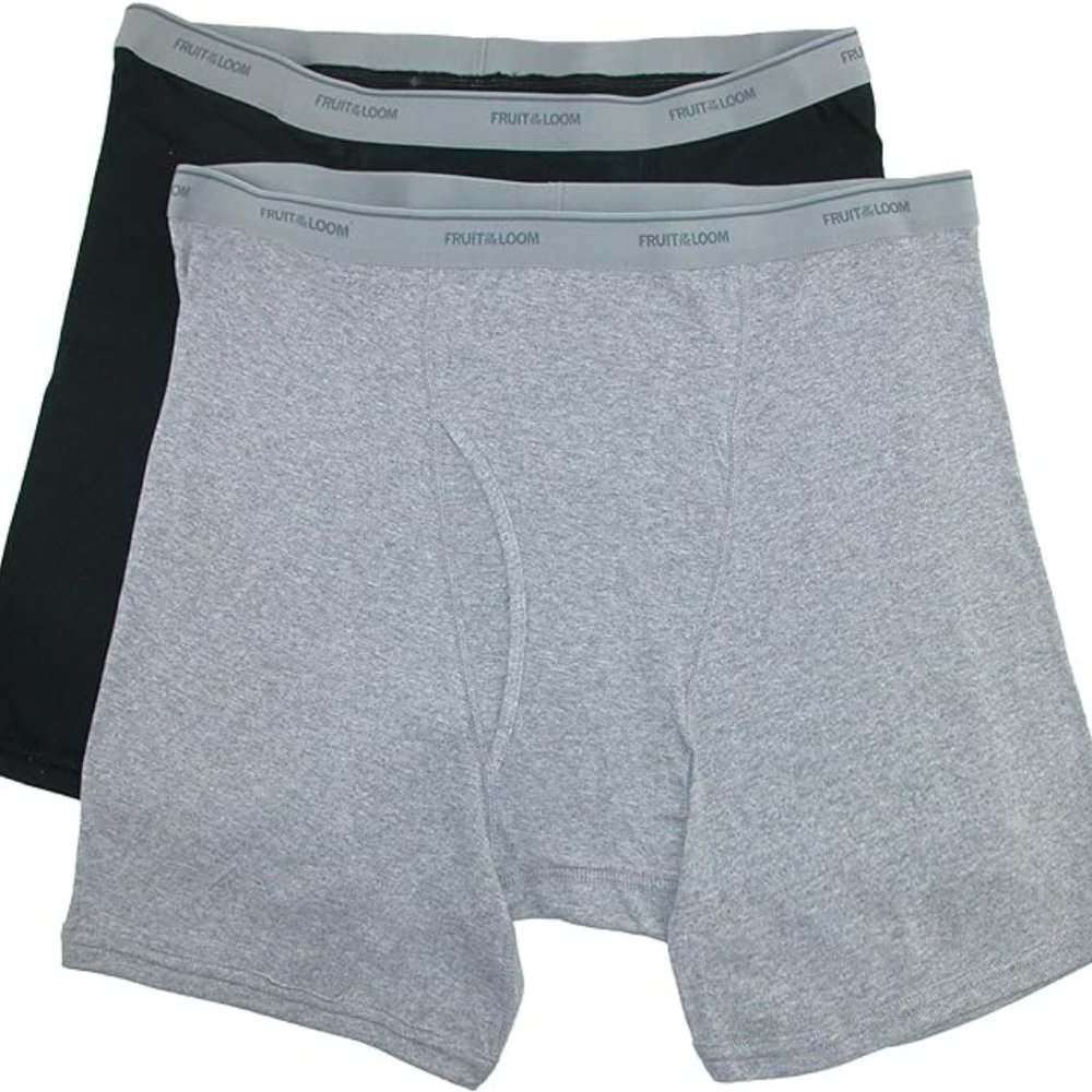 Fruit of the Loom Men's Big Man Black and Gray Boxer Brief 2pk, 2XB - Picture 2 of 2